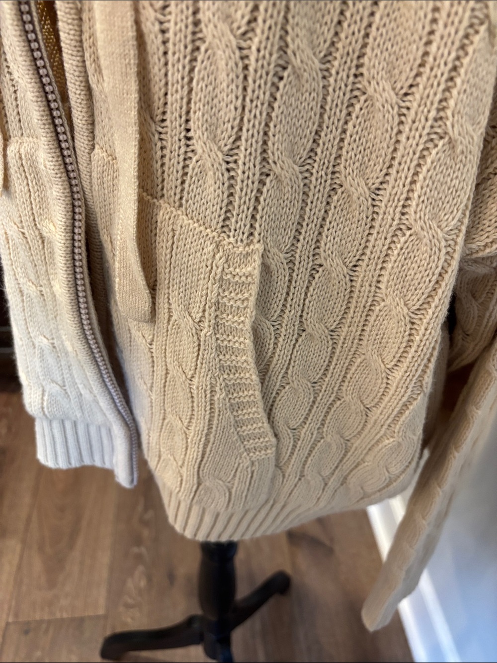 No Boundaries Cream Cable Knit Hooded Zip Cardigan - Picture 3 of 6